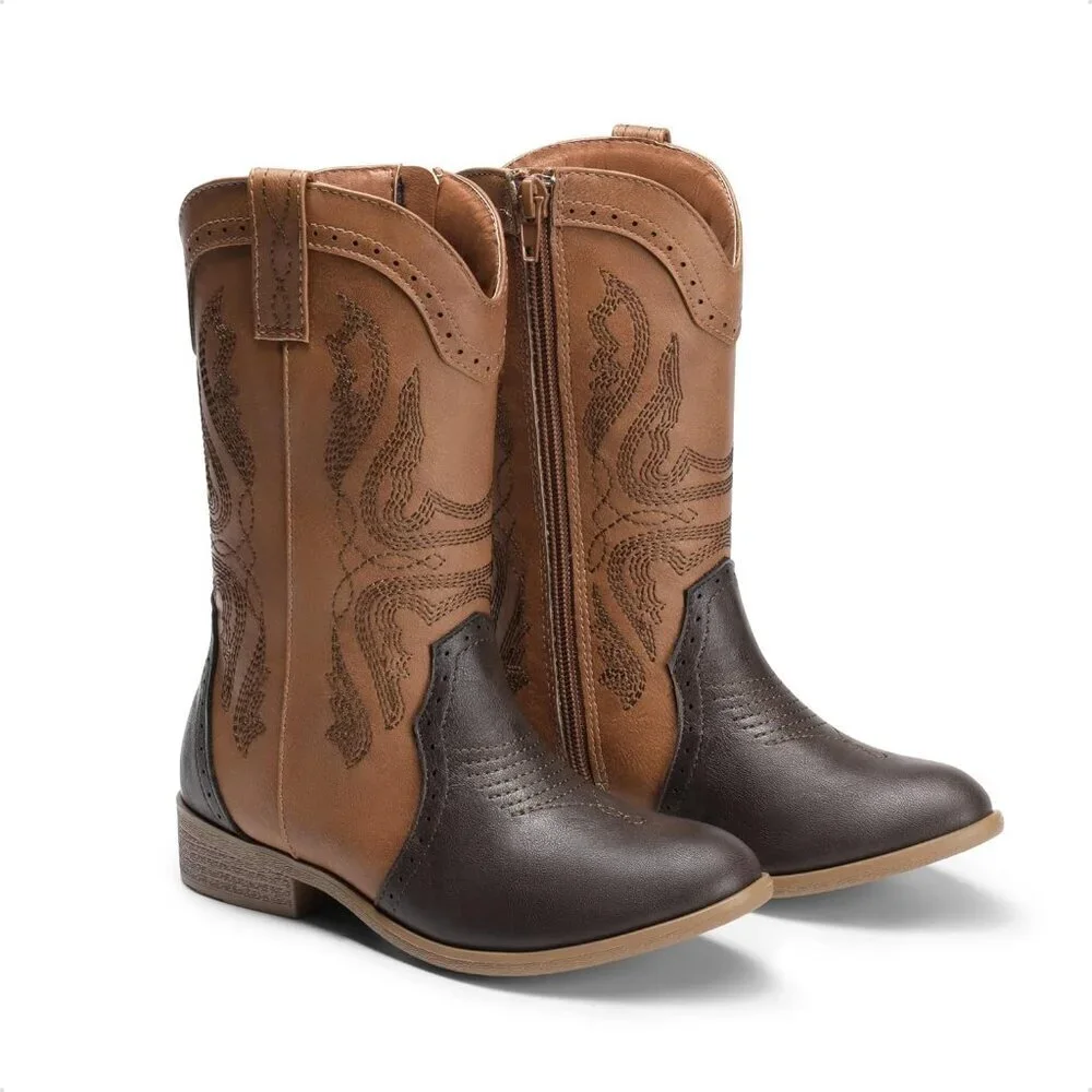 🆕 Women Tan Cowboy Western Boots Mid Calf Riding Shoes - Picture 5 of 6
